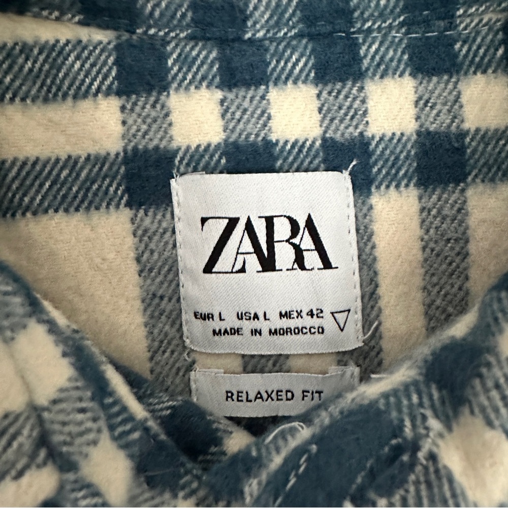 Zara Women’s Blue and White Checkered Cotton Shirt Size L - Picture 6 of 12